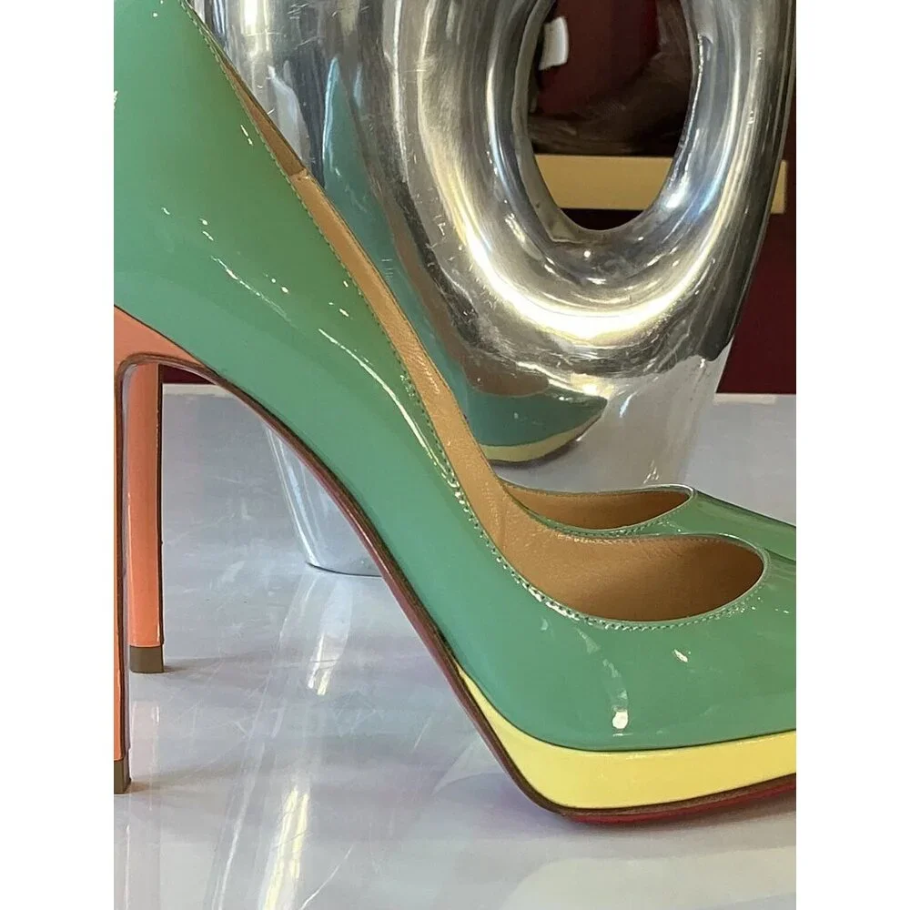 Louboutin Green Colorblock Heels - Picture 5 of 7